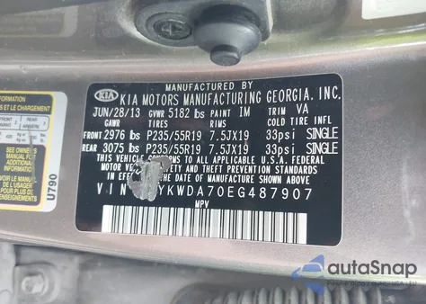 2014 Kia Sorento Limited V6 из США, поврежденный, VIN 5XYKWDA70EG487907